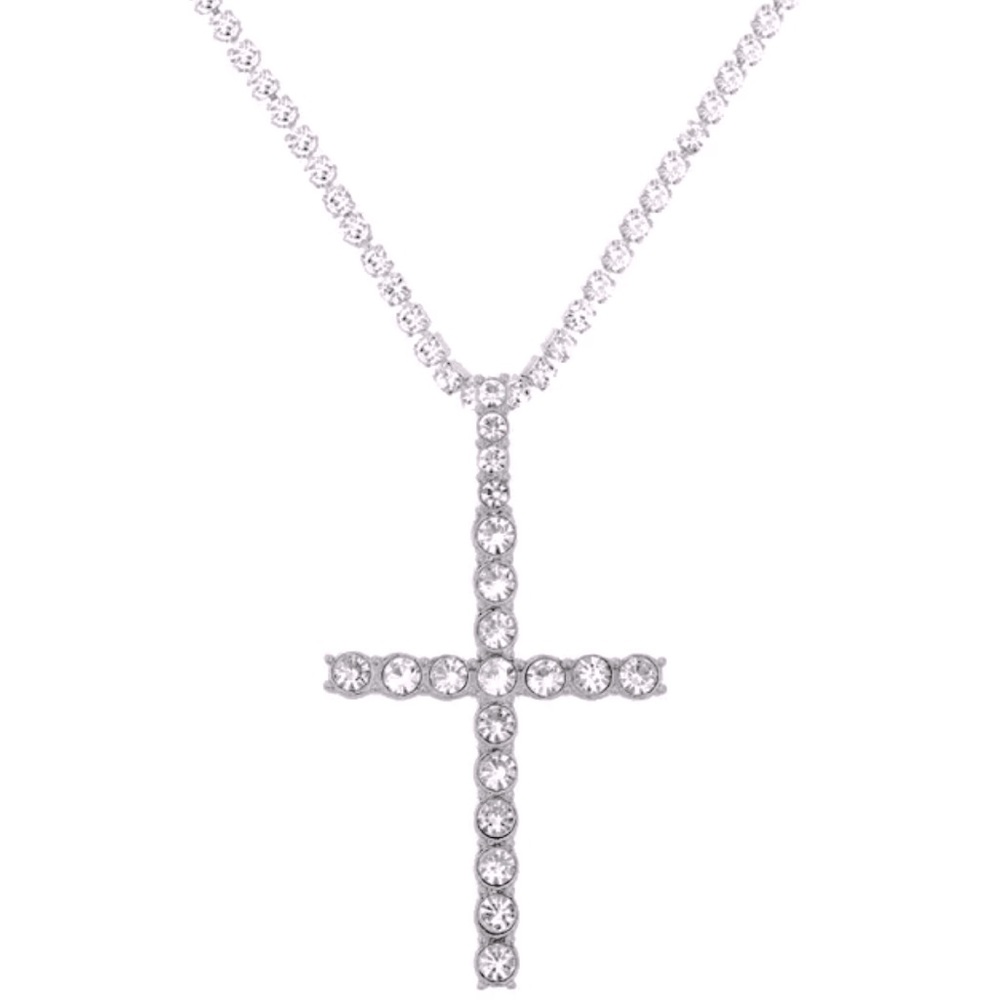 Glam Silver Large Cross Necklace